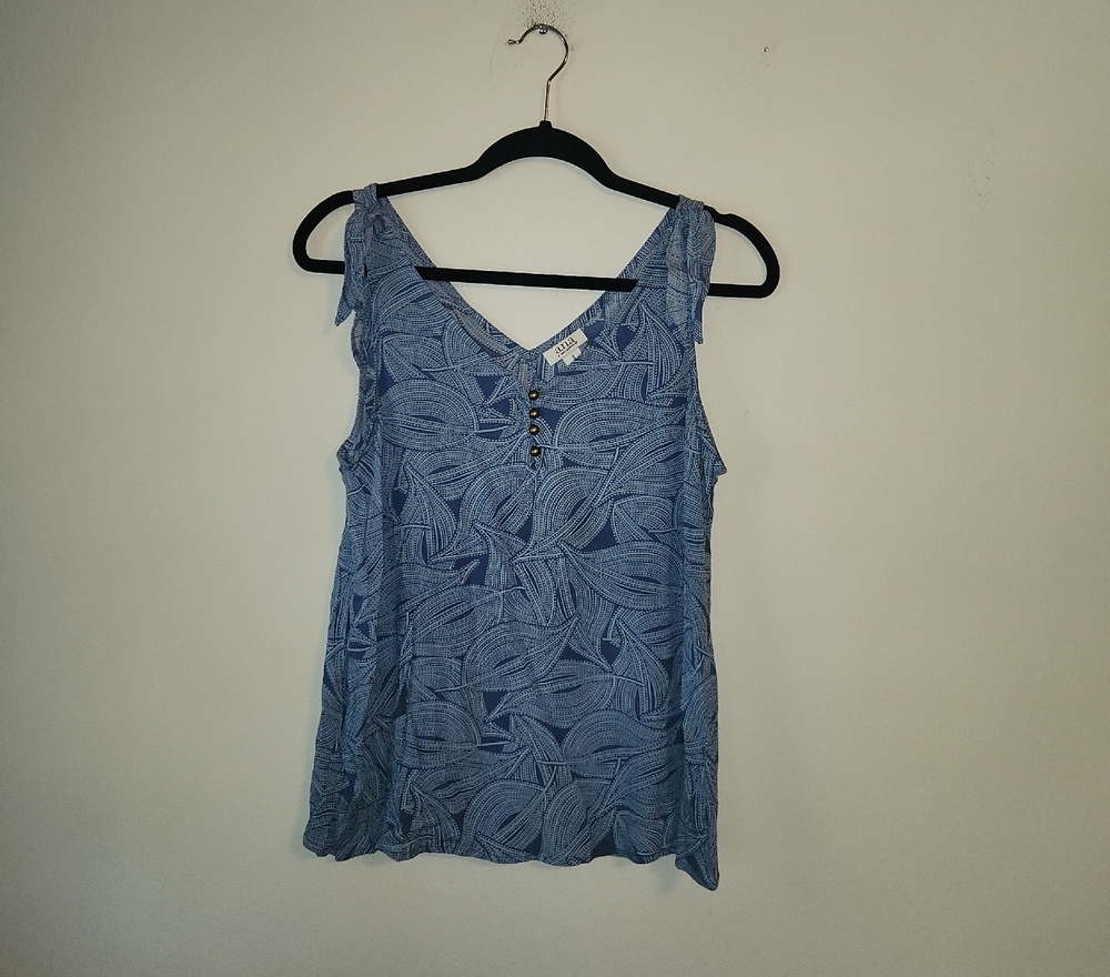 ANA Stylish Blue Leaf Pattern Tank Top